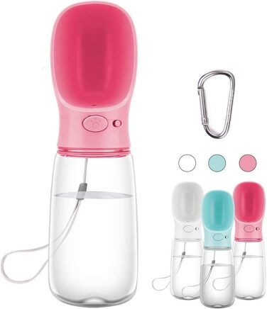 Турботрінка для собак: портативна пляшка, 550 мл, BPA-free, витокозахисна, для подорожей, біла/рожева