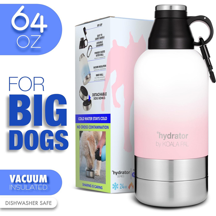 Водяна пляшка для собак Koala Pal 1.8 л з чохлом та ремінцем – миска для собак великих порід, туристична пляшка + миски для собак, кемпінгове спорядження для собак, аксесуари для собак великих порід