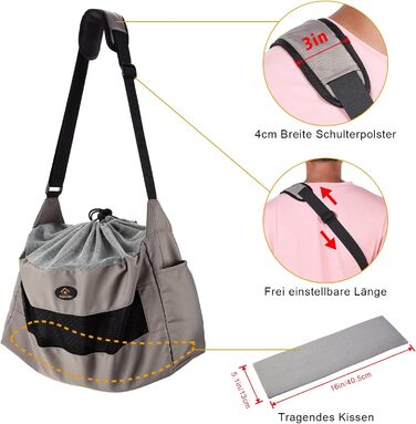 Сумка-переноска для собак Ownpets, сіра, до 6 кг, з регульованим ременем та кишенями, 42x25x14 см