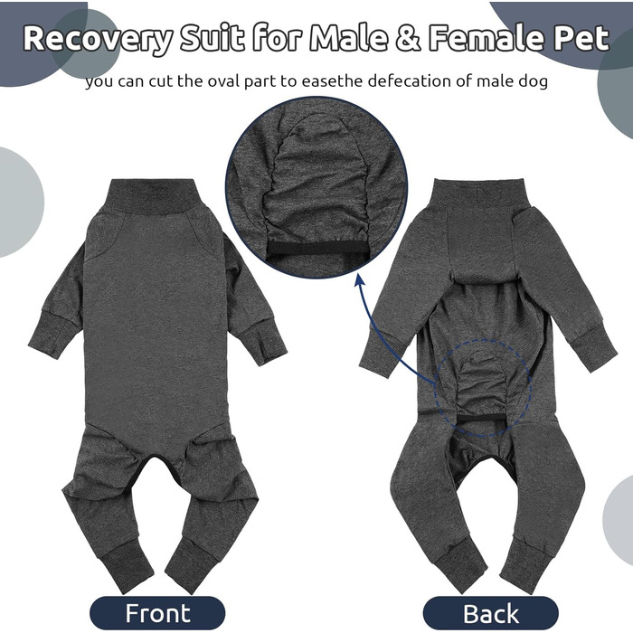Комбінезон для собак, захисний одяг після операції, захист ран, з довгим рукавом, одяг для відновлення, піжама для домашніх тварин, альтернатива комірцю E, сірий, розмір S
