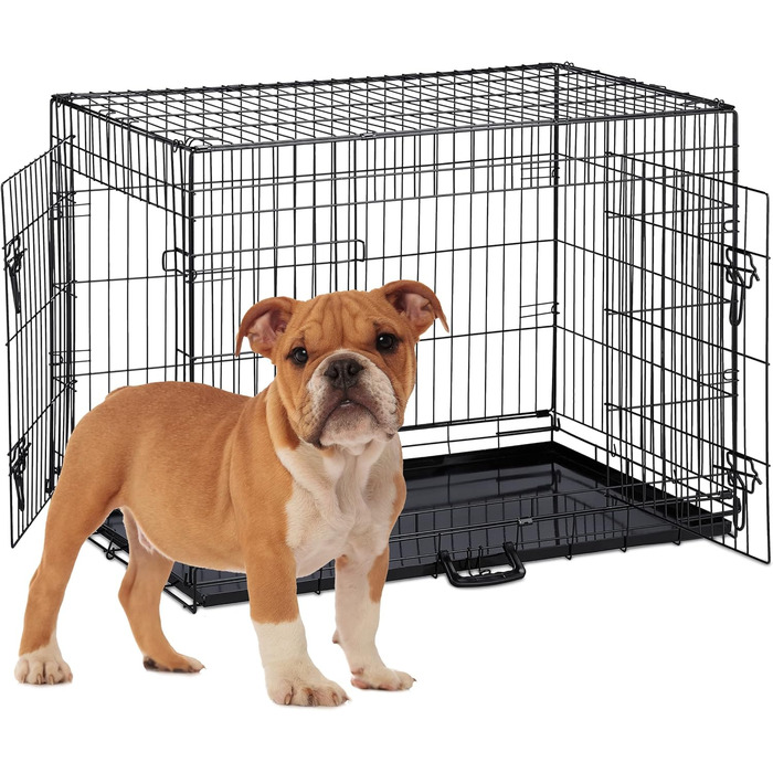 Клітка для собак Relaxdays: для дому та автомобіля, HBT 87x122x80 см, сталева, чорна, з ручкою та двома дверцятами (розміри 62x92x68 см)