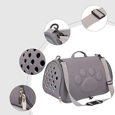 Транспортувальна сумка для котів з плечовим ременем - портативна для кошенят у подорожах | Для поїздок, піших прогулянок, літака, кемпінгу, щоденних поїздок, візитів до ветеринара, міста та подорожей з рюкзаком (Сірий, M)