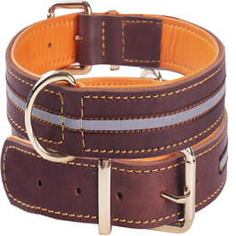 Нашийник для собак з міцної натуральної шкіри, регульований, м'який, для середніх, великих та екстра-великих порід (колір коричневий) (L)