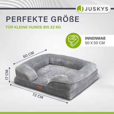 Ортопедичне ліжко для собак Juskys Sheena M, м'яке, сіре, 72x60x17 см, знімний чохол, не ковзає, пране