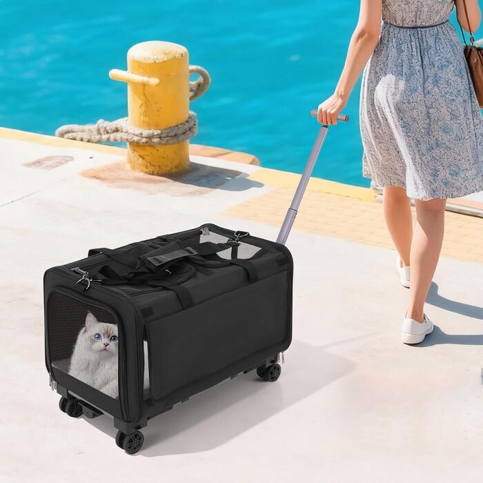 Транспортна переноска для котів та маленьких собак, 60x40x45 см, чорна, складна