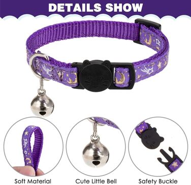 Шлейка для кота PAWCHIE з повідком та ошийником, витривала, регульована, світиться в темряві, для кошенят, для прогулянок на вулиці (фіолетовий, S)