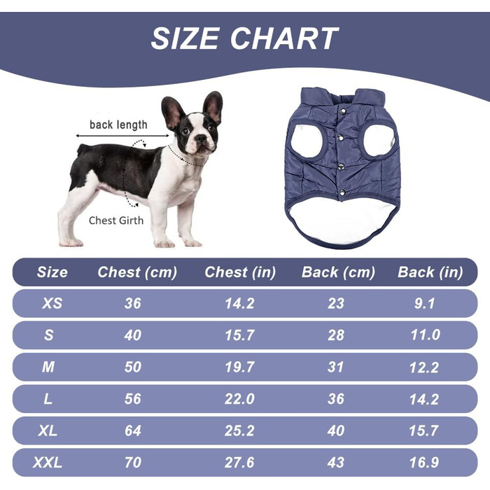 Тепла куртка для собак Meioro, зимова, з підкладкою, для французького бульдога, мопса, блакитна, XXL