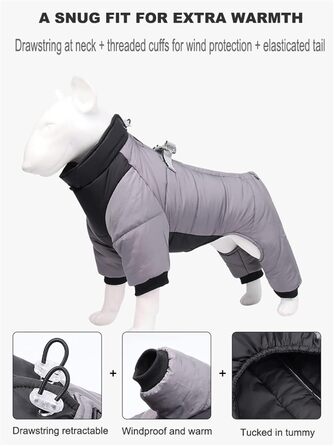 Теплий флісовий зимовий одяг для собак з отвором для повідка, тепла куртка для собак, водонепроникний одяг для тварин, розмір M, сірий