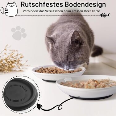 Миски для котів Katzennäpfe керамічні, набір 3 шт., для води та корму, з силіконовою основою, захист від вусів
