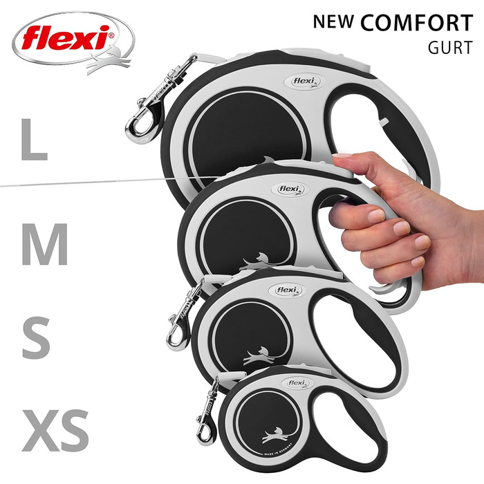 Рулетка для собак Flexi New Comfort, трос 8 м, до 50 кг, чорна, розмір L