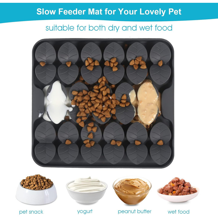 Килимок для собак VOOWO, силіконовий килимок-головоломка для собак, миска для повільного годування, килимок для годування собак, килимок-головоломка для маленьких, середніх та великих собак (сірий, маленький)