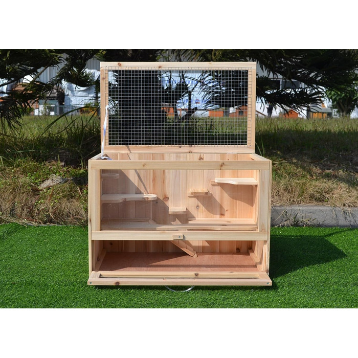 Клітка для дрібних тварин Mucola 60x35x42 см, 5-ярусна, дерев'яна, з відкидним верхом, для хом'яків, мишей