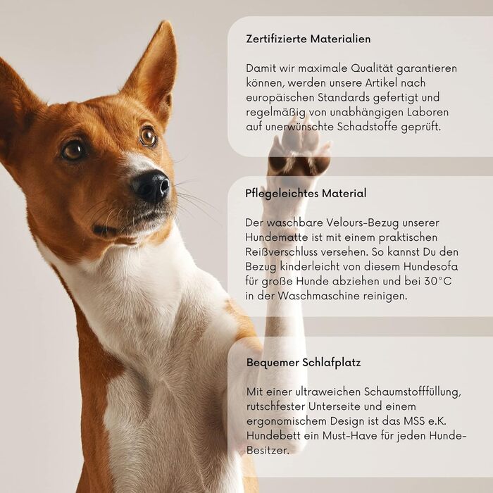 Софа-ліжко для собак MSS e.K. 60 x 44 см, сірий колір, знімний велюровий чохол та м'яка підстилка, 60 x 44 x 23 см. Підходить для великих собак, кошик для собак, лежанка для цуценят.