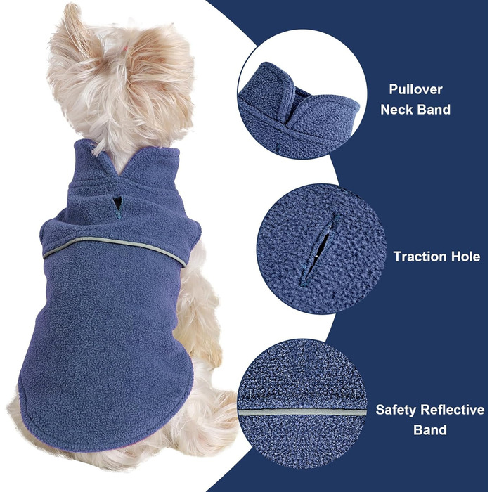 Тепла флісова жилетка для собак, пухнастий теплий пуловер для цуценят, розмір XXS, блакитний