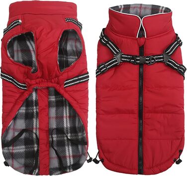 MOREZI Зимова куртка для собак, водонепроникна, з флісовою підкладкою, блискавкою на спині, світловідбиваючими смугами та ременями, для маленьких та середніх собак - Червоний, M (довжина спини: 34 см)