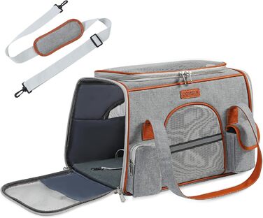 Сумка-переноска для котів та собак до 7 кг COMSLE (42x22x25 см, світло-сіра)