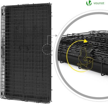 Складаний металевий вольєр VOUNOT для собак XL, клітка для транспортування в авто з подвійними дверцятами, ручками та піддоном, 107x70x78 см, чорний