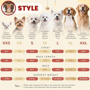 Пуловер для собак у стилі вінтаж, теплий і святковий: Різдво, Хелловін, Олень. Підходить для дрібних, середніх та великих собак (X-Large, коричневий)