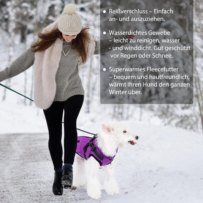 Тепла куртка для собак на зиму, водонепроникна куртка для цуценят S, фіолетовий
