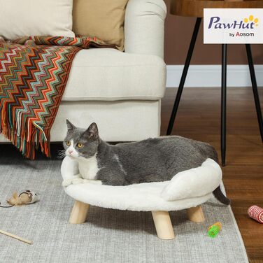 PawHut Софа для собак та котів, м'яке ліжко для домашніх тварин з піднятим дизайном, кремового кольору, 47 x 40 x 20 см