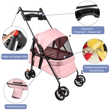 Візок для тварин Homewell: легкий, зручний, до 20 кг (рожевий)