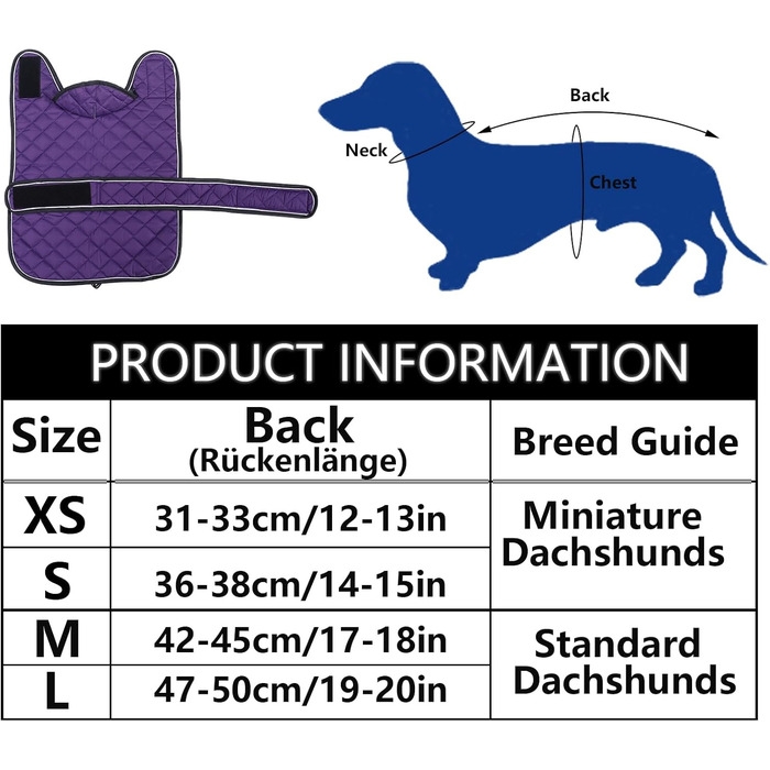 Зимовий теплий одяг для такс (дрібних та середніх) - куртка з плюшем, регульованим поясом та отвором для повірця, Geyecete, колір: зелений, розмір: L, фіолетовий