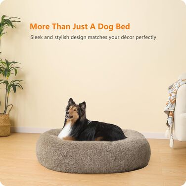 Ортопедичне ліжко для собак, круглий лежак, софа для собак та котів, донат, м'який кошик для собак, прання, 80 см Ø, верблюжий колір, розмір 80 x 80 x 20 см, верблюжий колір