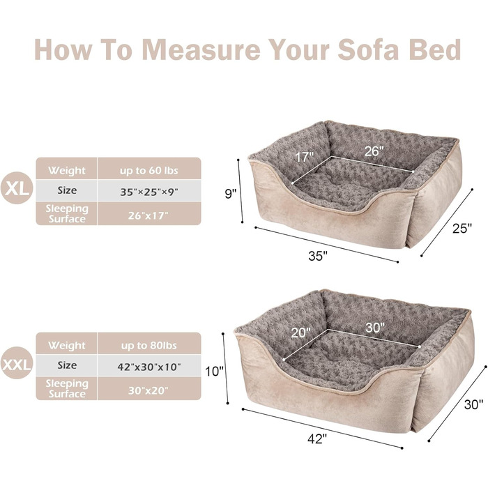 Ортопедичне ліжко для собак JOEJOY прямокутної форми, велике, середнє, маленьке, для цуценят та домашніх тварин, XXL (42'x 30'x 10'), бежеве