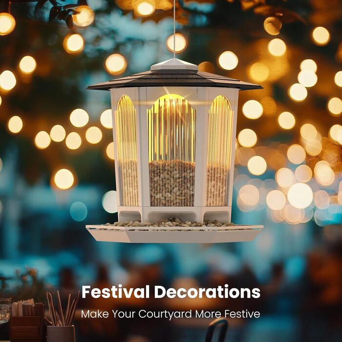 Підвісна годівниця для птахів Solar-Vogelfutterstation, для зовні, для кардиналів та диких птахів, унікальний подарунок для спостереження за птахами, білий, велика упаковка