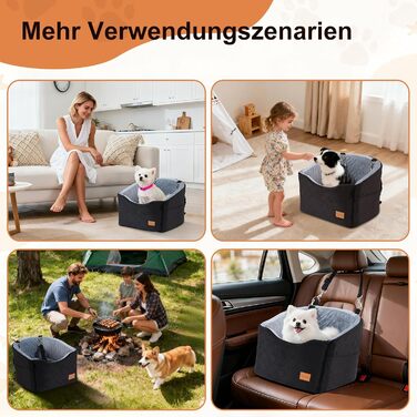 Автокрісло для собак середніх порід до 22,7 кг, автосидіння для собак, крісло-ліжко для подорожей з ременем безпеки, товстим матрацом, неслизьким дном, з можливістю прання та перенесення (Чорний) (55x30x30 см, 52x52x40 см)