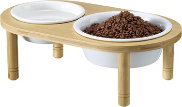 Підвищена годівниця для собак Navaris - 350 & 650 мл - керамічна миска на бамбуковому підставці, для води та корму, миється в посудомийній машині, сумісна з мікрохвильовою піччю, стиль 2