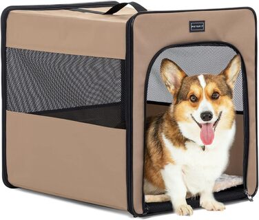 Складана переноска для собак Petsfit, розмір M, для дому та авто, міцна та легка, з плюшевим матрацом 3 см, 61x46x53,5 см