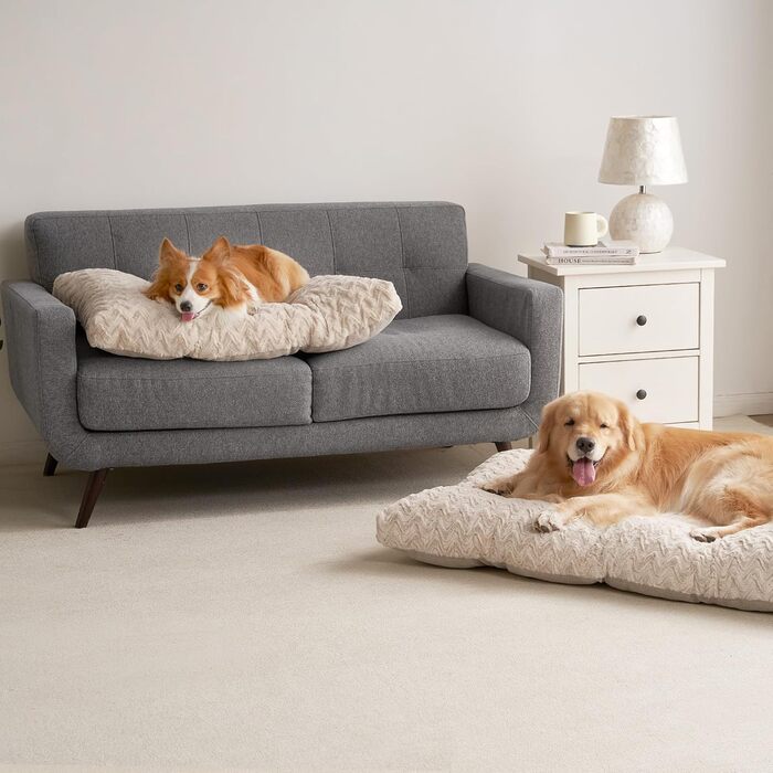 Килимок для собак великих порід EHEYCIGA, 104x68 см, XL, штучне хутро та льон, бежевий