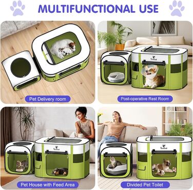 Pawaboo Зручний портативний вольєр для тварин, складаний вольєр для собак з водонепроникного оксфорду, клітка для котів з сумкою, мискою, для цуценят, котів, кроликів, для використання в приміщенні та на вулиці, зелений, M-80×60×55см, (2-в-1 вольєр, A-Біл