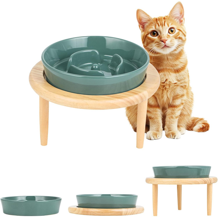 Миска для собак Anti Schling Napf з кераміки, піднята миска для собак, запобігає блювоті, інтерактивна миска для повільного годування для собак, котів та маленьких собак, темно-зелена, 15.5 см