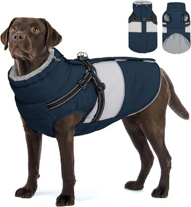 Зимовий водонепроникний теплий зимовий одяг для собак AOFITEE, великі породи, з кріпленням для повідка, флісова жилетка, вітронепроникний, для німецьких вівчарок, синій, 3XL, темно-синій