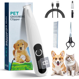 Триммер для догляду за лапами собак та котів з LED-підсвіткою, цифровим дисплеєм, вологостійкий, бездротовий, тихий, USB-зарядний, професійний