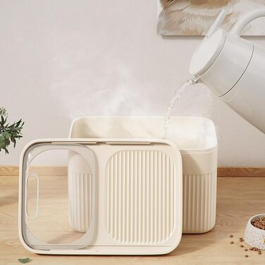 Герметичний контейнер для зберігання корму для тварин (до 13,6 кг), для собак, котів та іншого корму, з мірним стаканчиком, білий