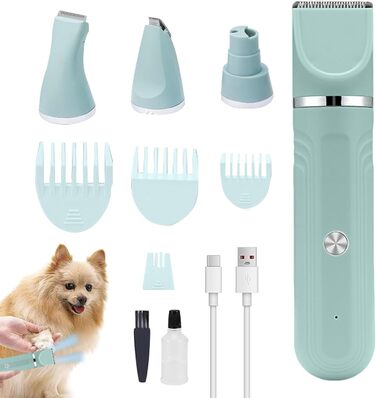 Набір для догляду за шерстю собак 4-в-1: професійні ножиці та акумуляторний триммер | для собак, котів, цуценят | зелений