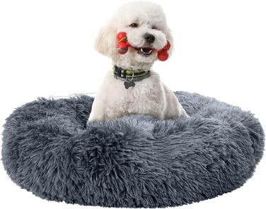 Кругле плюшеве ліжко-пончик Fur & Bone для котів та собак, самонагрівальне, 70 см, темно-сірий