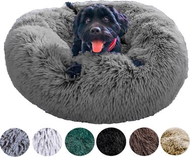 М'яке ліжко для собак знімний чохол 65 см - Ручна робота, пухнасте ліжко для собак, подушка для собак пухнаста, ліжко для котів, машинне прання - Кругле ліжко для котів сірого кольору 65 см сірого кольору
