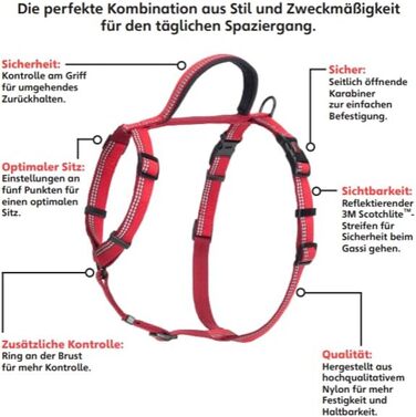 Шлейка для собак HALTI Walking, розмір M, червона. М'який неопреновий наповнювач, 5 регульованих ременів, світловідбиваюча тканина 3M. Підходить для середніх собак