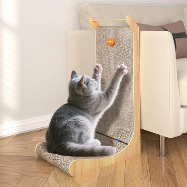 Кігтеточка для котів Dogat L-подібна, 68 см, з м'ячиком, захист меблів, картон