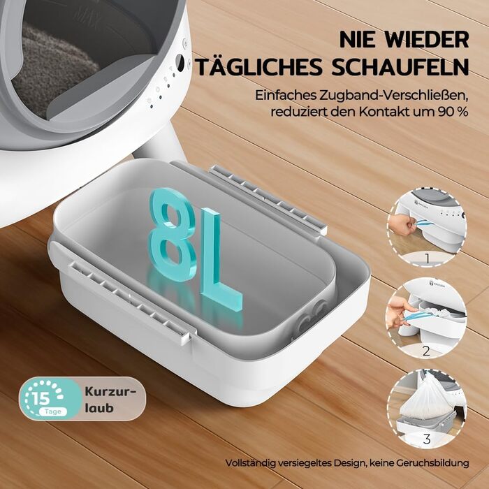 Автоматичний лоток для котів Cura X1 Katzenklo: самоочищення, 80+8 л, датчики безпеки, контроль через додаток, для кількох котів