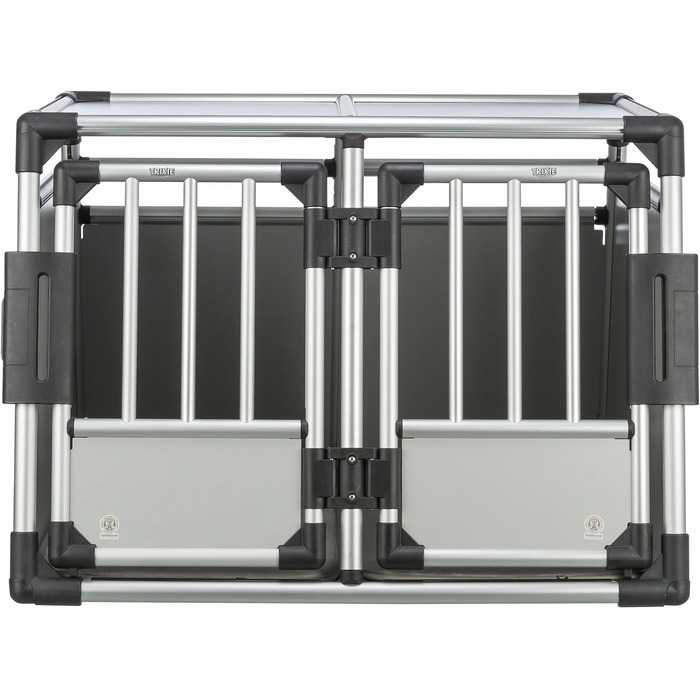 Трійзі Двомісна переносна клітка для собак з алюмінію, 93 x 64 x 83 см, з висувною перегородкою, безпечним замком, неслизьким килимком - 39345 срібна, L 93 x B 83 x H 64 см