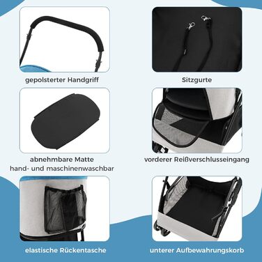 Візок для собак Costway 3 в 1, блакитний, до 15 кг, з сітчастими віконцями та регульованим козирком