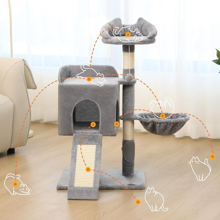 Дряпка для котів, котячий комплекс з сизалю, зручна лежанка та платформа, чорний колір