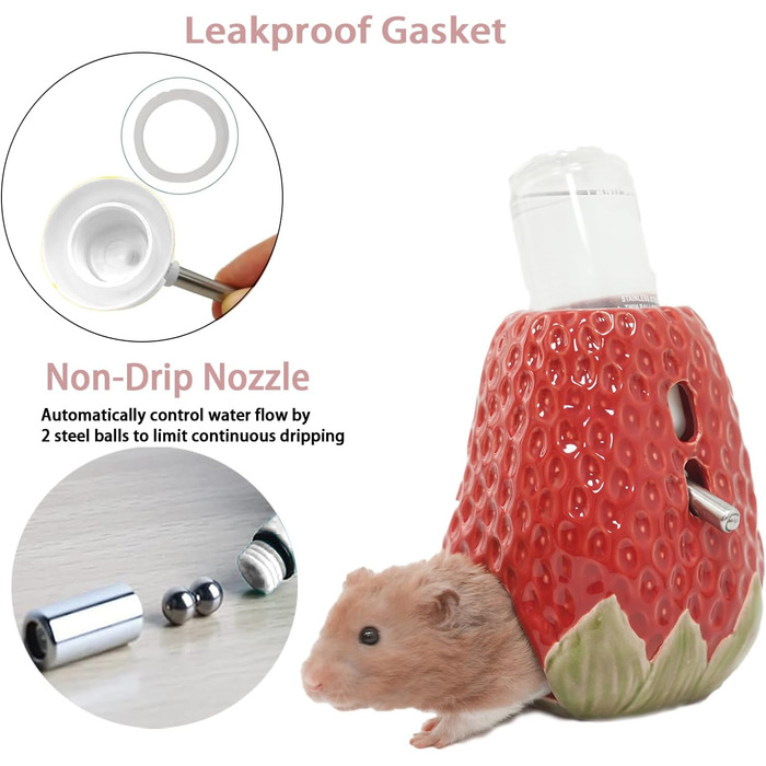 Керамічна пляшка для води для хом'яків Kelivi з кріпленням, 80 мл, без протікання, червона