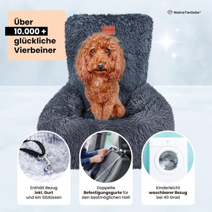Автокрісло для собак Fluffy з ременем безпеки, чорне/біле, для малих, середніх і великих собак, знімний і праний чохол