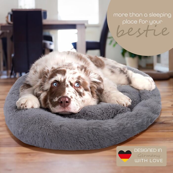 М'яке ліжко для собак та котів Paco Home: кругла подушка-донать, бежевий колір, розмір Ø100 см, 100x100x20 см, зручне та миється